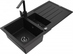 Granitinė virtuvinė plautuvė Mexen Andres su mai&scaron;ytuvu ir sifonu, Black granite+Black