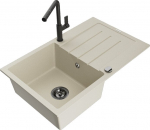 Granitinė virtuvinė plautuvė Mexen Bruno su mai&scaron;ytuvu ir sifonu, Beige+Black