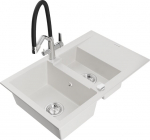 Granitinė virtuvinė plautuvė Mexen Gaspar su mai&scaron;ytuvu ir sifonu, White+Black/Chrome