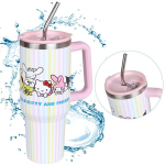 Termo puodelis &bdquo;Hello Kitty and Friends&ldquo; su metaliniu &scaron;iaudeliu, automobilinis puodelis LARGE 1,18 l, Balta.