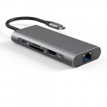 Adapteris USB Type-C - 2 x USB 3.0, 1 x USB 2.0, 1x Type C (PD), HDMI, SD, TF, RJ45 LAN