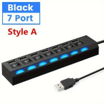 1 vnt. 7 arba 4 USB jungčių adapteris su įjungimo/i&scaron;jungimo jungikliu ir LED ap&scaron;vietimu. , 7-prievadai