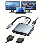 4K USB-C į Dvigubą HDTV Adapteris - 30Hz, Daugiafunkcinis Hub su 2xHDMI, USB 3.0 ir 100W Maitinimas