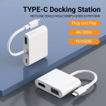 Gopala 4-in-1 dokas: 4K/30Hz HDMI, 1080P VGA, USB 3.0, PD 100W įkrovimas. ,  Baltas
