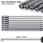 Magnetinis torx atsuktuvų rinkinys su ilga rankena.