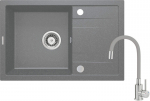 Granitinė virtuvinė plautuvė Deante Corio su mai&scaron;ytuvu ZRCPS113, Metallic grey+Grey/steel