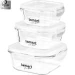 LAMART Air maisto saugojimo indų komplektas su vakuumavimo vožtuvais, 3 vnt. (320/520/800 ml)