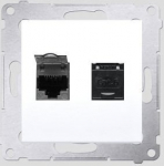 Dvigubas Rj45 kompiuterinis lizdas, baltas, Simon 54