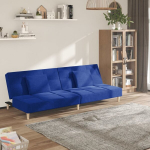 Dvivietė sofa-lova su dvejomis pagalvėmis, mėlyna, audinys