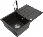 Granitinė virtuvinė plautuvė Mexen Bruno su mai&scaron;ytuvu ir sifonu, Metallic black/gold/chrome