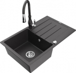 Granitinė virtuvinė plautuvė Mexen Bruno su mai&scaron;ytuvu ir sifonu, Black granite