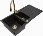 Granitinė virtuvinė plautuvė Mexen Andres su mai&scaron;ytuvu ir sifonu, Black/Gold