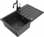 Granitinė virtuvinė plautuvė Mexen Bruno su mai&scaron;ytuvu ir sifonu, Black granite/Black