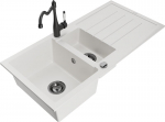 Granitinė virtuvinė plautuvė Mexen Andres su mai&scaron;ytuvu ir sifonu, White/Black