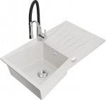 Granitinė virtuvinė plautuvė Mexen Cesar su mai&scaron;ytuvu ir sifonu, White/Black/Chrome