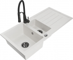 Granitinė virtuvinė plautuvė Mexen Andres su mai&scaron;ytuvu ir sifonu, White/Black
