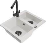 Granitinė virtuvinė plautuvė Mexen Carlos su mai&scaron;ytuvu ir sifonu, White/Black