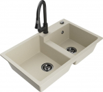 Granitinė virtuvinė plautuvė Mexen Tomas su mai&scaron;ytuvu ir sifonu, Beige/Black