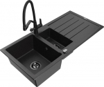 Granitinė virtuvinė plautuvė Mexen Andres su mai&scaron;ytuvu ir sifonu, Metallic black/silver/black