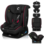 Automobilinė kėdutė Lionelo Aart i-Size Black Carbon Red, 0-36 kg, 40-150 cm, juoda/raudona