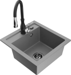 Granitinė virtuvinė plautuvė Mexen Vito su mai&scaron;ytuvu ir sifonu, Grey+Black