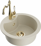 Granitinė virtuvinė plautuvė Mexen Diego su mai&scaron;ytuvu ir sifonu, Beige/Gold