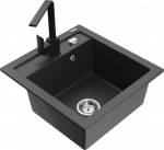 Granitinė virtuvinė plautuvė Mexen Vito su mai&scaron;ytuvu ir sifonu, Black granite/Black