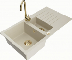 Granitinė virtuvinė plautuvė Mexen Matias su mai&scaron;ytuvu ir sifonu, Beige/Gold