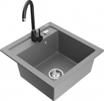 Granitinė virtuvinė plautuvė Mexen Vito su mai&scaron;ytuvu ir sifonu, Grey+Black