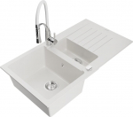 Granitinė virtuvinė plautuvė Mexen Matias su mai&scaron;ytuvu ir sifonu, White/Chrome