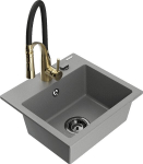 Granitinė virtuvinė plautuvė Mexen Milo su mai&scaron;ytuvu ir sifonu, Grey/Black/Gold