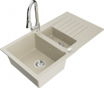 Granitinė virtuvinė plautuvė Mexen Matias su mai&scaron;ytuvu ir sifonu, Beige/Chrome