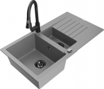 Granitinė virtuvinė plautuvė Mexen Matias su mai&scaron;ytuvu ir sifonu, Grey/Black