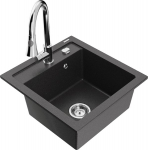 Granitinė virtuvinė plautuvė Mexen Vito su mai&scaron;ytuvu ir sifonu, Black granite+Chrome