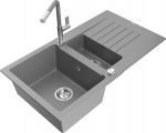 Granitinė virtuvinė plautuvė Mexen Matias su mai&scaron;ytuvu ir sifonu, Grey/Chrome