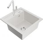 Granitinė virtuvinė plautuvė Mexen Vito su mai&scaron;ytuvu ir sifonu, White+White/Chrome