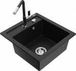 Granitinė virtuvinė plautuvė Mexen Vito su mai&scaron;ytuvu ir sifonu, Black+Black/Chrome