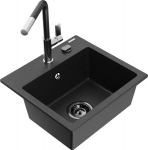 Granitinė virtuvinė plautuvė Mexen Milo su mai&scaron;ytuvu ir sifonu, Metallic black/Silver/Black/Chrome