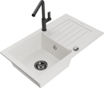 Granitinė virtuvinė plautuvė Mexen Pablo su mai&scaron;ytuvu ir sifonu, White+Black