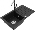 Granitinė virtuvinė plautuvė Mexen Pablo su mai&scaron;ytuvu ir sifonu, Black/Chrome