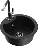 Granitinė virtuvinė plautuvė Mexen Diego su mai&scaron;ytuvu ir sifonu, Black/Chrome