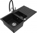 Granitinė virtuvinė plautuvė Mexen Matias su mai&scaron;ytuvu ir sifonu, Black/Chrome