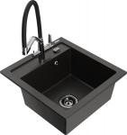 Granitinė virtuvinė plautuvė Mexen Vito su mai&scaron;ytuvu ir sifonu, Metallic black/gold+Black/Chrome