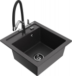 Granitinė virtuvinė plautuvė Mexen Vito su mai&scaron;ytuvu ir sifonu, Black granite/Black/Chrome