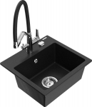 Granitinė virtuvinė plautuvė Mexen Milo su mai&scaron;ytuvu ir sifonu, Black/Chrome