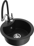 Granitinė virtuvinė plautuvė Mexen Diego su mai&scaron;ytuvu ir sifonu, Black/Chrome