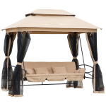 Sodo sūpynės su &scaron;oninėmis sienelėmis 3 sėdimos vietos - Smėlio spalvos 256 x 172 x 248 cm, Beige+Schwarz