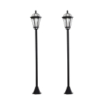 Saulės sodo žibintai su LED, juodi, IP44, 129 cm, 2 vnt. iki 6val.