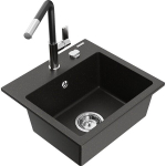 Vienguba granitinė plautuvė Mexen Milo su virtuvės mai&scaron;ytuvu Flora, Juoda/Auksinis metallic - 6505-75-670401-07