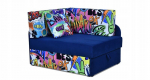 Vaiki&scaron;ka kampinė sofa-lova, tamsiai mėlyna, &bdquo;Bambino&ldquo;, transformuojama, vaiki&scaron;ka lova su konteineriu, mink&scaron;tas čiužinys